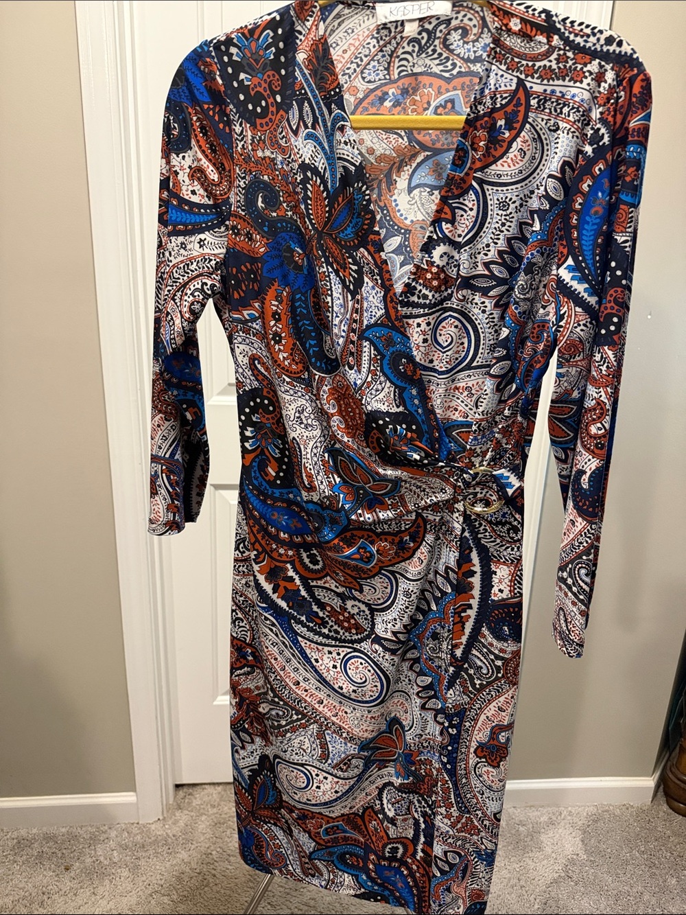 Kasper Navy, Rust & White Paisley Wrap Dress